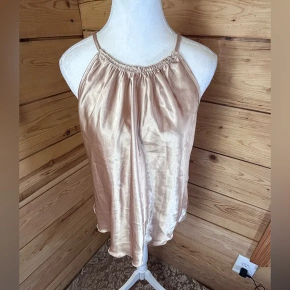Champagne Satin Halter Top Sz Small Y2K Minimalist Glamour Luxe Nicole Miller NY - Picture 2 of 8